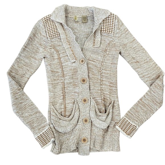 BKE Tan Cream Cardigan Sweater Women's Sz XS - Picture 1 of 6